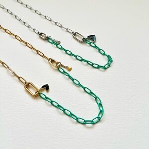 Two tone silver mixed metal stainless steel chain with gold clasps and charm 20”